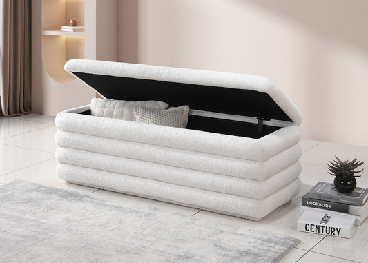 (5102 WHITE)- 48" LONG TEDDY BEAR FABRIC STORAGE BENCH