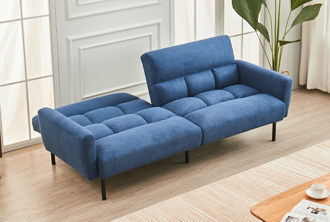 (8040 BLUE)- FABRIC KLIK KLAK SOFA BED- WITH ARMS