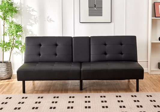 (8091 BLACK)- LEATHER KLIK KLAK SOFA BED- WITH DROP DOWN TRAY