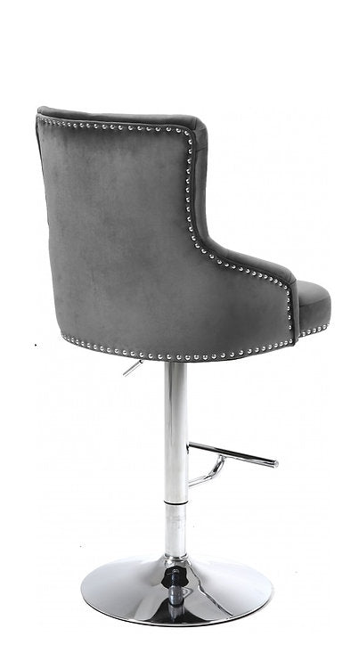 (6020 GREY)- VELVET FABRIC- ADJUSTABLE HEIGHT BAR STOOL