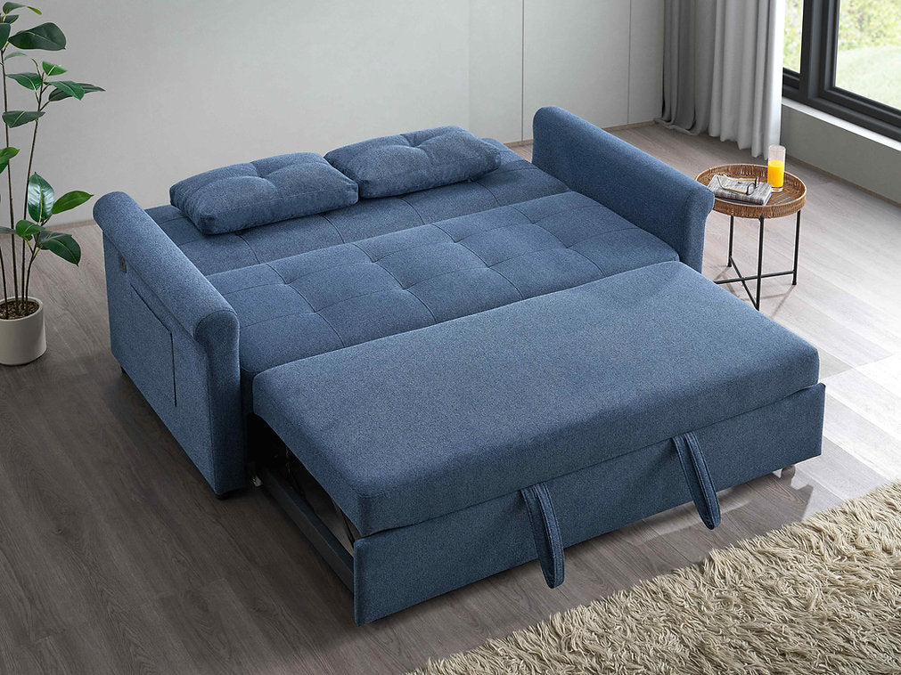 (9047 BLUE)- 64" LONG- FABRIC LOVESEAT BED