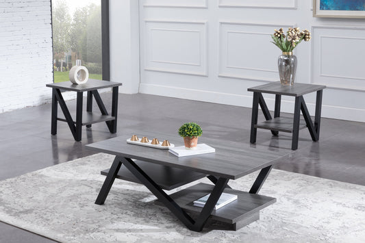 (3501 GREY) - WOOD COFFEE TABLE - WITH 2 SIDE TABLES