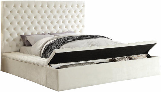 QUEEN SIZE- (5792 CREAM)- VELVET FABRIC BED FRAME- WITH STORAGE- WITH SLATS