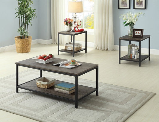 (2008 BROWN- 3)- WOOD COFFEE TABLE- WITH 2 SIDE TABLES