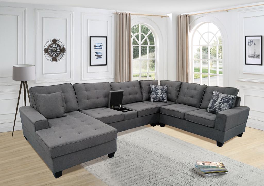 (CASTLE DARK GREY)- U SHAPE- FABRIC SECTIONAL SOFA