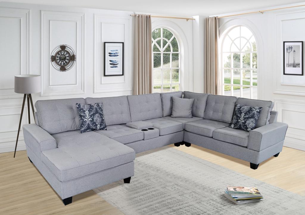 (CASTLE LIGHT GREY)- U SHAPE- FABRIC SECTIONAL SOFA