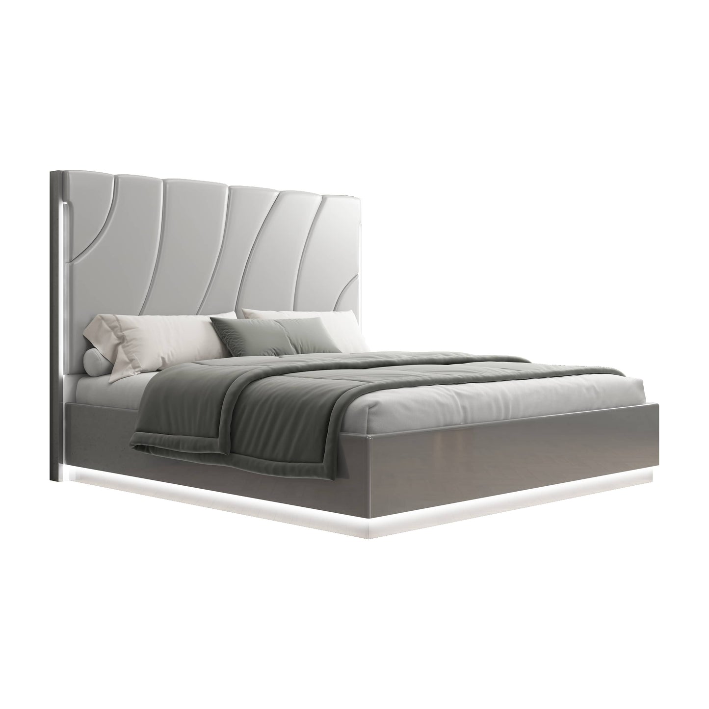 QUEEN SIZE- (WINNY GREY)- LEATHER BED FRAME- WITH LIFT UP STORAGE