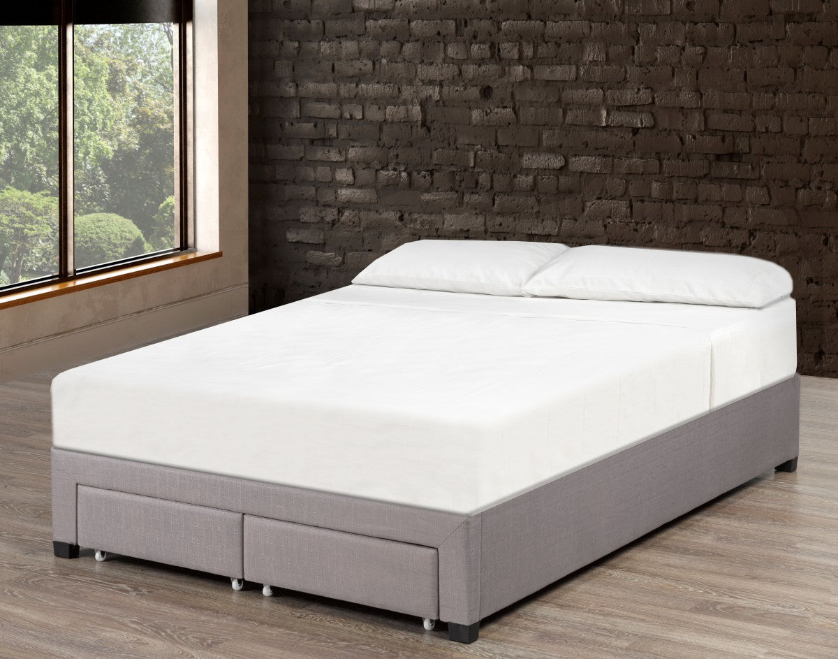 DOUBLE (FULL) SIZE- (BRADLEY 151156 GREY)- FABRIC PLATFORM STORAGE BED FRAME- WITH FOOTBOARD DRAWERS- WITH SLATS