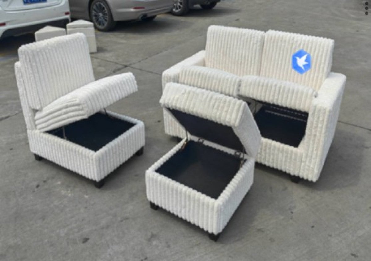 (240311 BEIGE)- REVERSIBLE- CORDUROY FABRIC MODULAR SECTIONAL SOFA