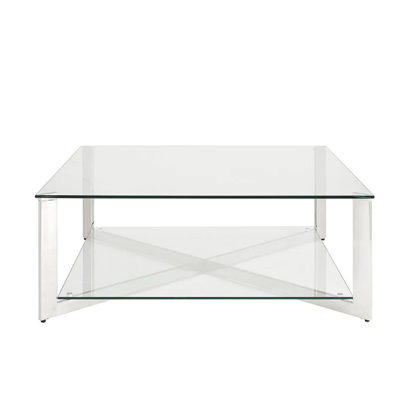 (EVELYN SQUARE CHROME- 1)- GLASS COFFEE TABLE