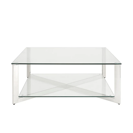 (EVELYN SQUARE CHROME- 1)- GLASS COFFEE TABLE