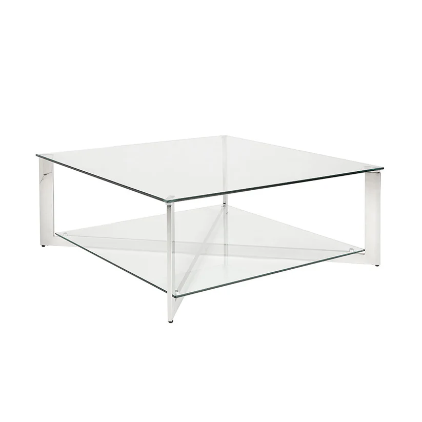 (EVELYN SQUARE CHROME- 1)- GLASS COFFEE TABLE