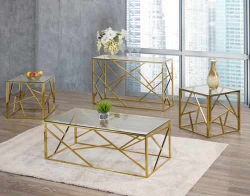 (2340 GOLD- 3)- GLASS COFFEE TABLE- WITH 2 SIDE TABLES
