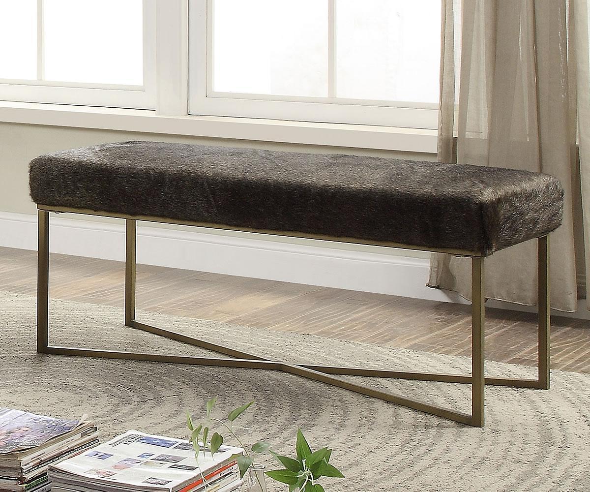 (FILIA GREY)- 44" LONG- FUR FABRIC BENCH