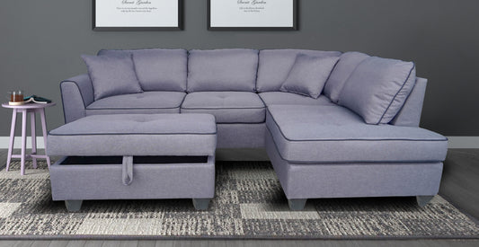 (JUPITER GREY)- 88" LONG- REVERSIBLE- FABRIC SECTIONAL SOFA- WITH STORAGE OTTOMAN- TEXT OR WHATSAPP 416 319 8851 FOR STOCK AVAILABILITY BEFORE PAYING