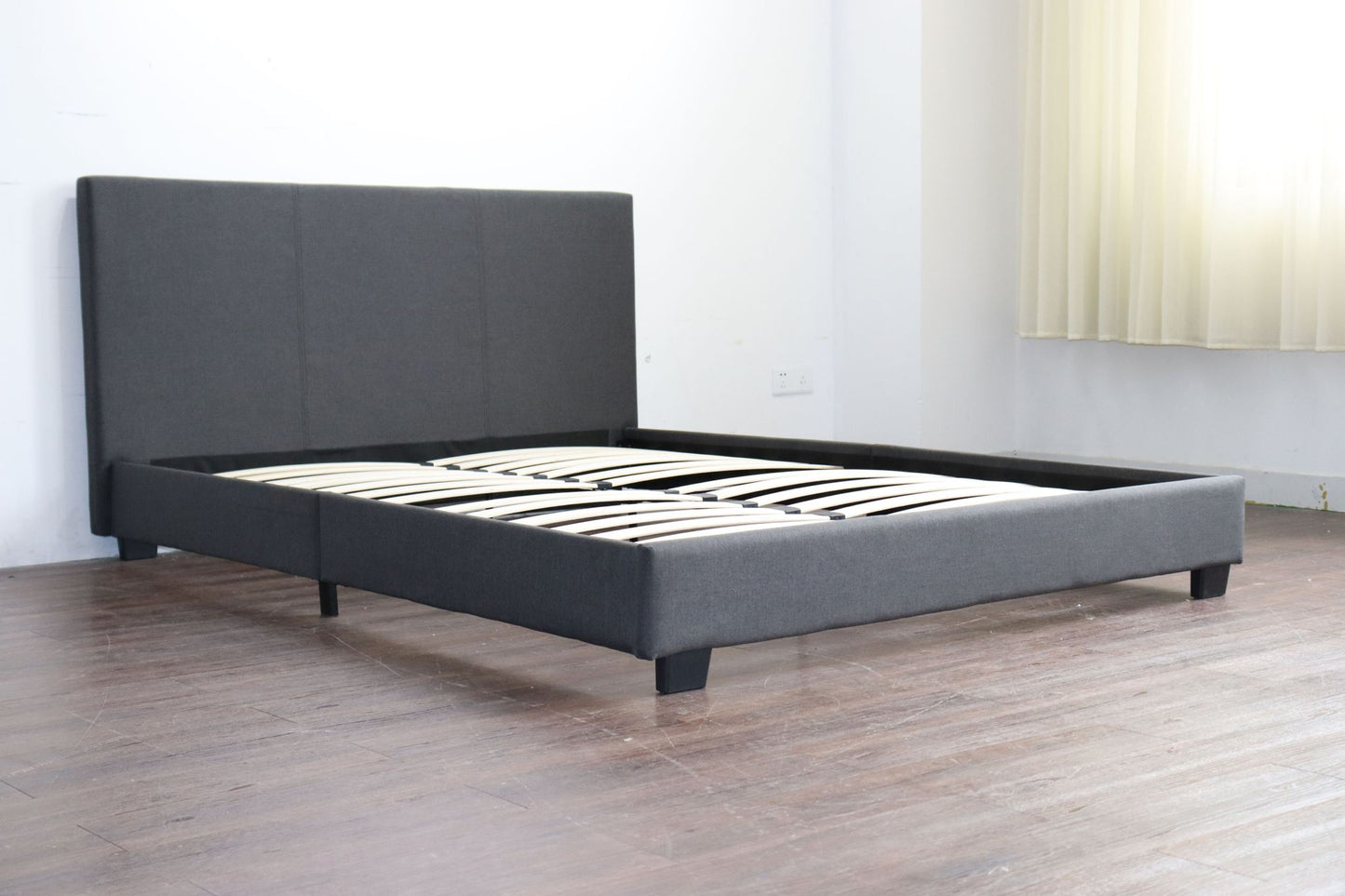 KING SIZE- (PRADO GREY FABRIC)- BED FRAME IN A BOX- WITH SLATS