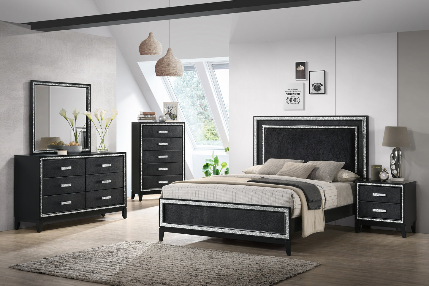 QUEEN SIZE- (PEARL BLACK- 8 PC.)- BEDROOM SET- TEXT OR WHATSAPP 416 319 8851 FOR STOCK AVAILABILITY BEFORE PAYING