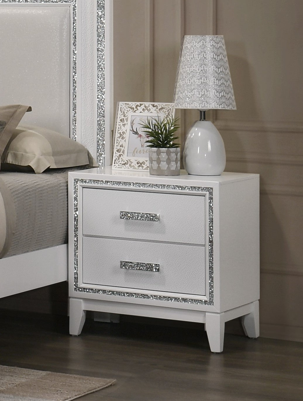 (PEARL WHITE)- WOOD NIGHT STAND- TEXT OR WHATSAPP 416 319 8851 FOR STOCK AVAILABILITY BEFORE PAYING