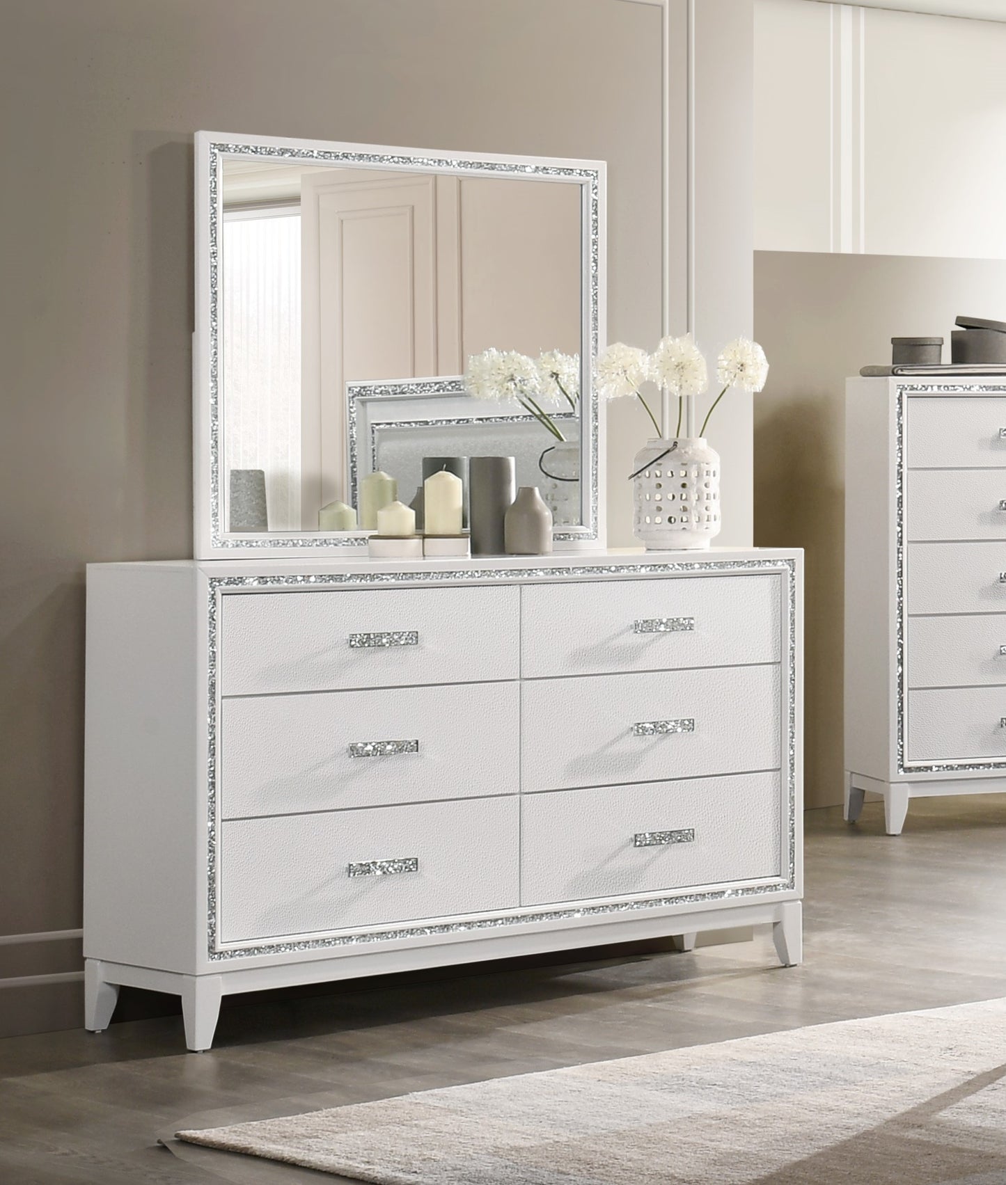 (PEARL WHITE- 6)- DRESSER + MIRROR- TEXT OR WHATSAPP 416 319 8851 FOR STOCK AVAILABILITY BEFORE PAYING
