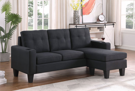 (ROBYN CHARCOAL BLACK)- REVERSIBLE- FABRIC SECTIONAL SOFA