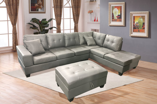 (ROMA GREY LEATHER)- 110" LONG- REVERSIBLE- SECTIONAL SOFA- WITH STORAGE OTTOMAN- TEXT OR WHATSAPP 416 319 8851 FOR STOCK AVAILABILITY BEFORE PAYING