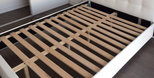 DOUBLE (FULL) SIZE- (198R OFF WHITE)- CANADIAN MADE- FABRIC BED FRAME- WITH SLATS- INVENTORY CLEARANCE