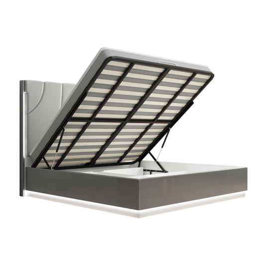 QUEEN SIZE- (WINNY GREY)- LEATHER BED FRAME- WITH LIFT UP STORAGE