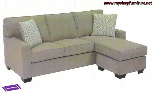 (0907 ALUMINIUM- 91)- FABRIC- REVERSIBLE- PILLOW BACK- CANADIAN MADE SECTIONAL SOFA- (DELIVERY AFTER 3 MONTHS)