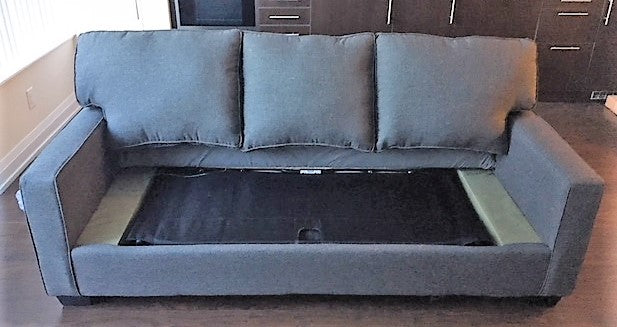 (0907 GREY- 60)- FABRIC- PILLOW BACK- CANADIAN MADE- SOFA- WITH PULL OUT BED- (DELIVERY AFTER 3 MONTHS)
