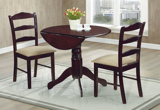 (1002 ESPRESSO- 3)- WOOD- round- DINING TABLE- WITH 2 CHAIRS