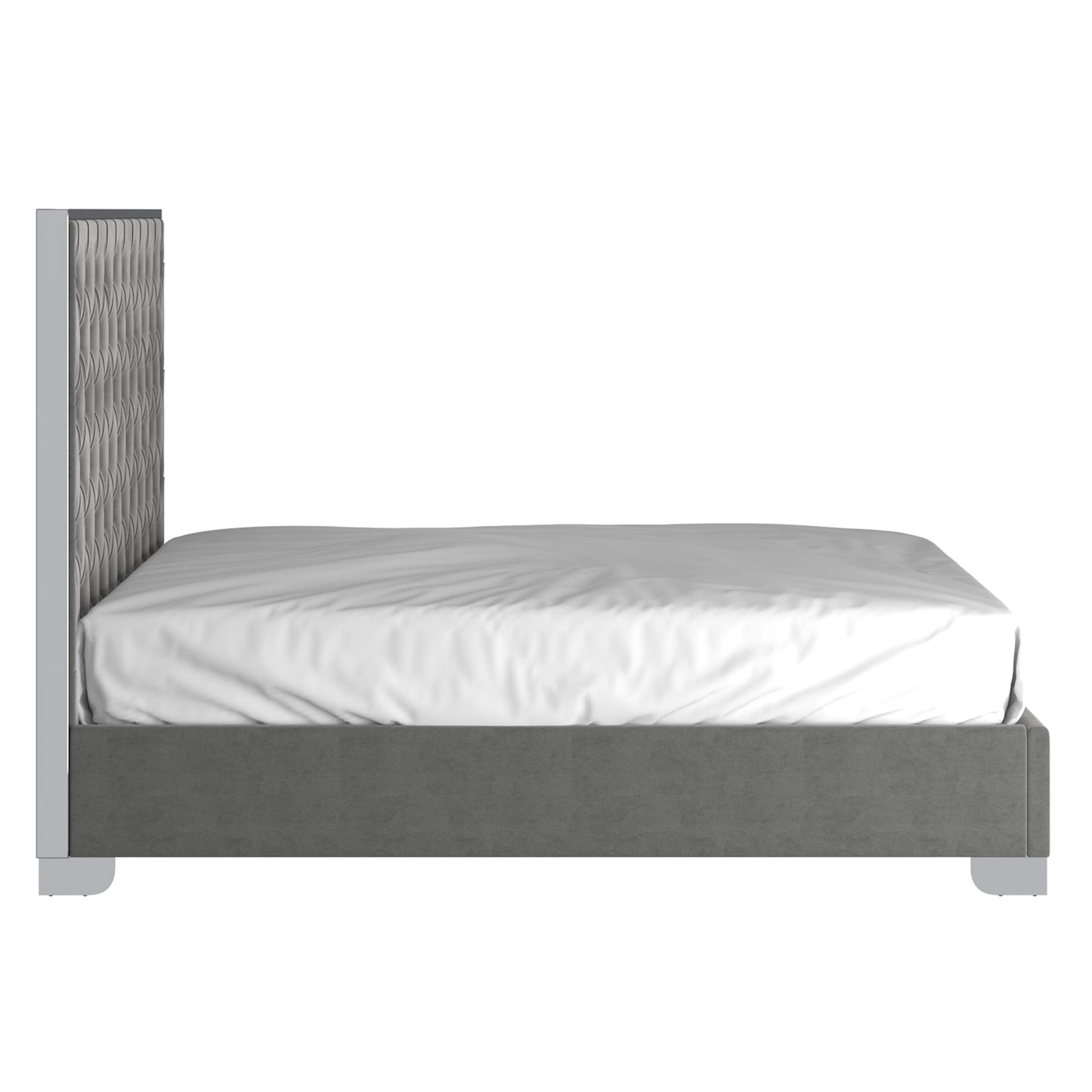 KING SIZE- (LUCILLE GREY)- VELVET FABRIC - BUTTON FABRIC- BED FRAME- (BOX SPRING REQUIRED)