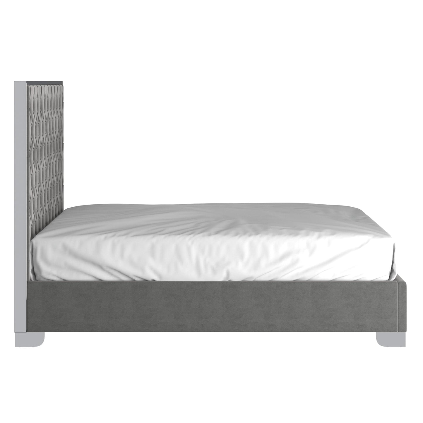 QUEEN SIZE- (LUCILLE GREY)- VELVET FABRIC - BUTTON FABRIC- BED FRAME- (BOX SPRING REQUIRED)