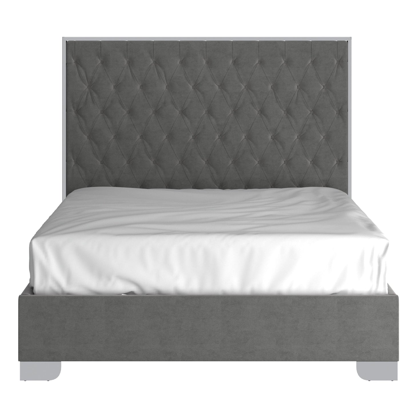 QUEEN SIZE- (LUCILLE GREY)- VELVET FABRIC - BUTTON FABRIC- BED FRAME- (BOX SPRING REQUIRED)