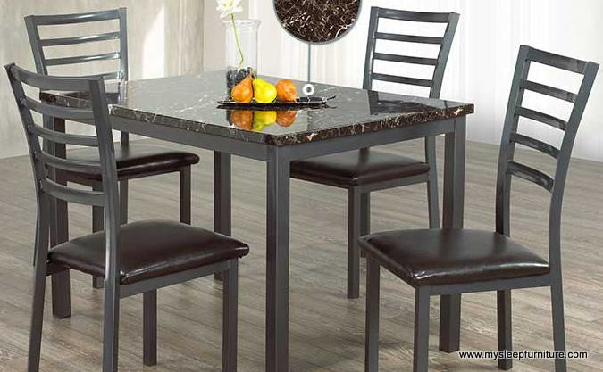 (1026 GREY- 5)- MARBLE LOOK DINING TABLE- WITH 4 CHAIRS