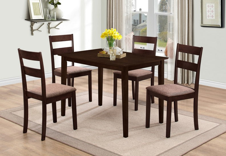 (1047- 1033 espresso- 5) - WOOD- DINING TABLE - WITH 4 CHAIRS- OUT OF STOCK UNTIL march 4, 2023