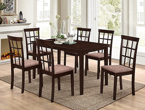 (1048- 1010 espresso- 7)- WOOD- DINING TABLE - WITH 6 CHAIRS