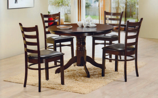 (1060- 1062 ESPRESSO- 5)- 42" ROUND- WOOD DINING TABLE- WITH 4 CHAIRS