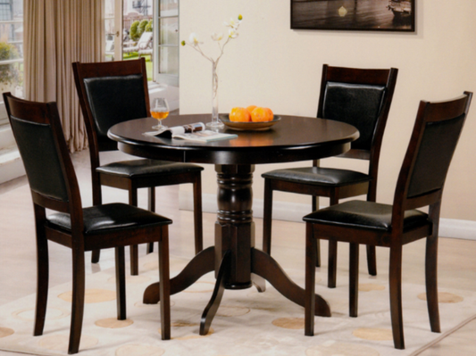 (1060- 1064 ESPRESSO- 5)- 42" ROUND- WOOD DINING TABLE- WITH 4 CHAIRS
