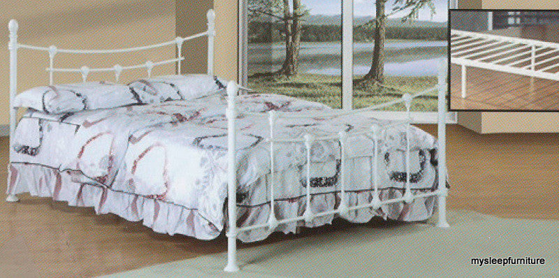TWIN (SINGLE) SIZE- (107 WHITE)- METAL- BED FRAME- WITH SLATTED PLATFORM