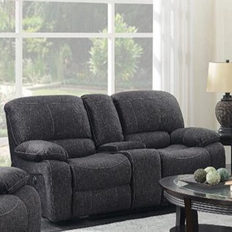 (1115 GREY- 2) - FABRIC - POWER RECLINER LOVE SEAT (CUP HOLDERS + STORAGE)