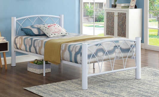 TWIN (SINGLE) SIZE- (111 WHITE)- METAL- BED FRAME- WITH SLATTED PLATFORM