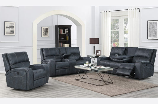 (1147 BLUE SLC)- FABRIC- 3 PC.- POWER- RECLINER SOFA SET- out of stock