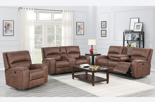 (1147 COGNAC SLC)- FABRIC- 3 PC.- POWER- RECLINER SOFA SET- OUT of stock