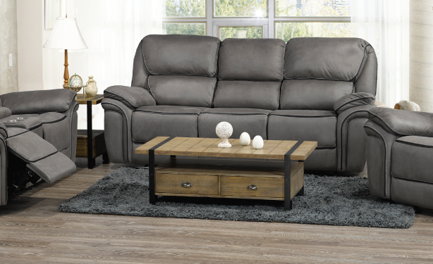(1185 GREY- 1) - FABRIC - RECLINER SOFA (2 CUP HOLDERS + TRAY)