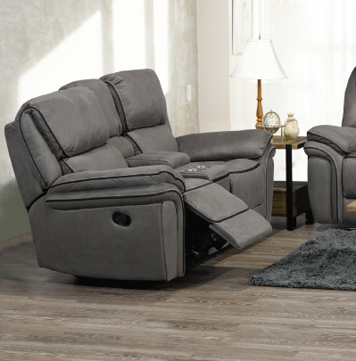 (1185 GREY- 2) - FABRIC - RECLINER LOVE SEAT (2 CUP HOLDERS + STORAGE)