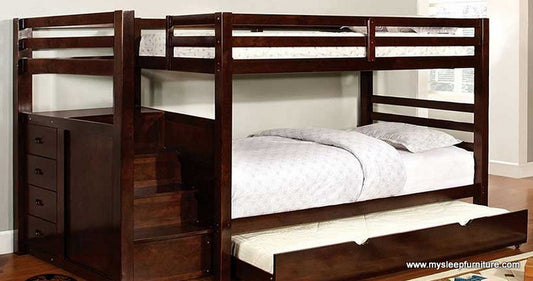 TWIN/ TWIN- (118 ESPRESSO)- STAIRCASE WOOD BUNK BED- (WITHOUT TRUNDLE)