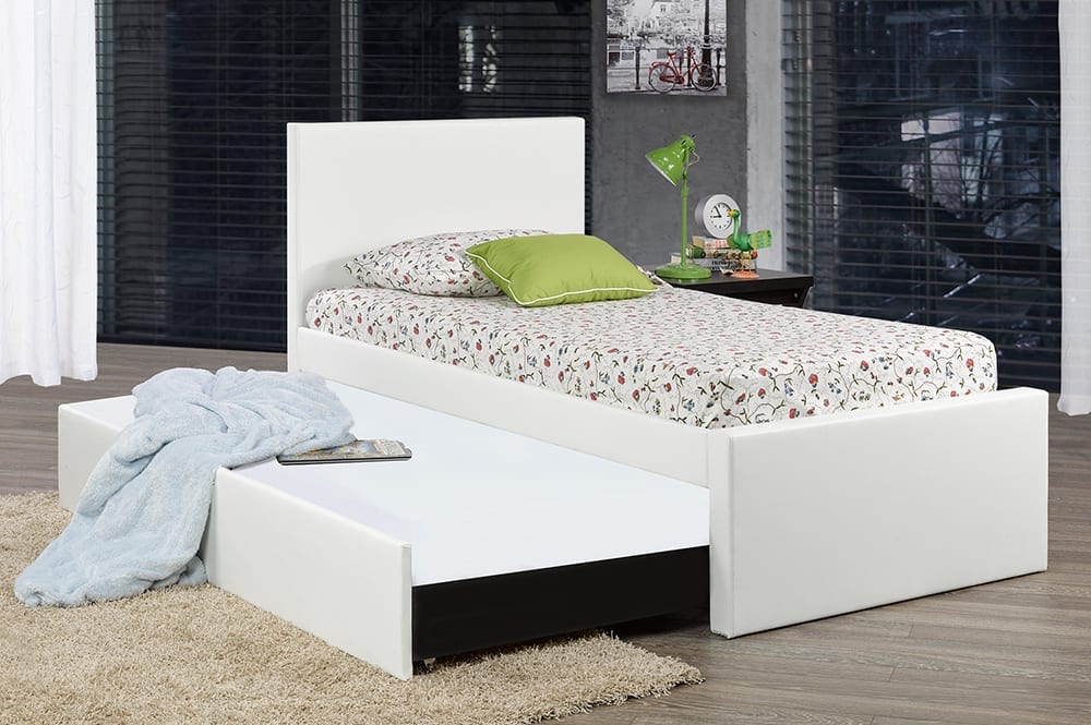 DOUBLE (FULL) SIZE- (120R WHITE)- LEATHER- CANADIAN MADE- BED FRAME- WITH TRUNDLE