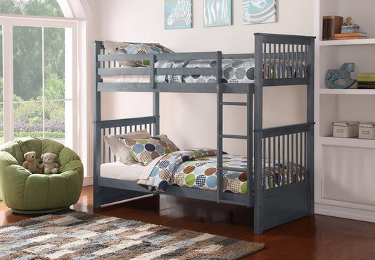 TWIN/ TWIN- (121 GREY)- WOOD- BUNK BED- WITH SLATS
