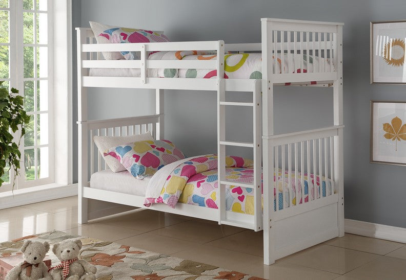 TWIN/ TWIN- (121 WHITE)- WOOD- BUNK BED- WITH SLATS