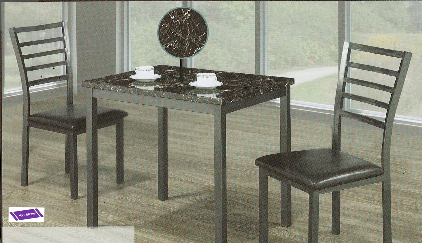 (1211 black- 3)- MARBLE LOOK- DINING TABLE- WITH 2 METAL CHAIRS